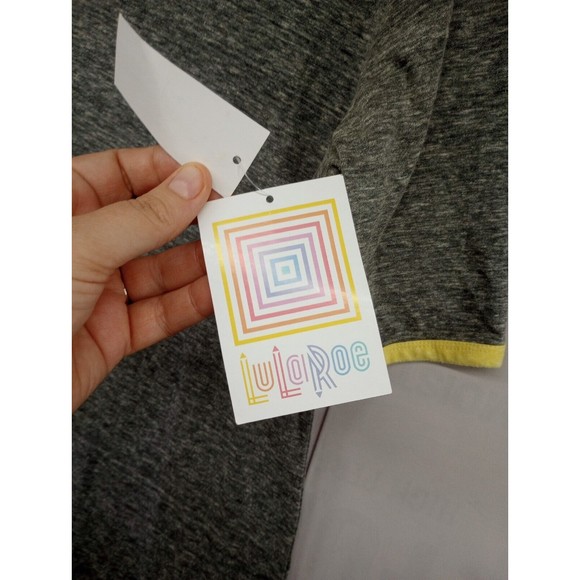 NWT LuLaRoe Dress SZ Medium Julia Style Sheath Casual Stretch Gray Yellow Trim - Picture 5 of 16